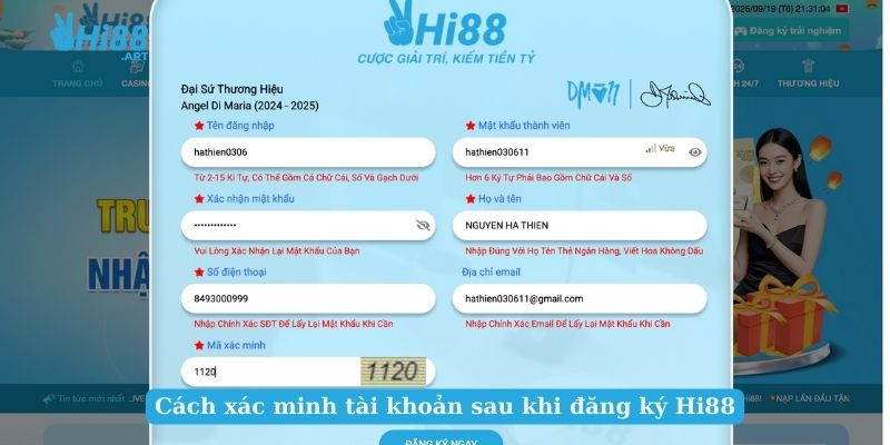 Cách xác minh tài khoản sau khi đăng ký Hi88